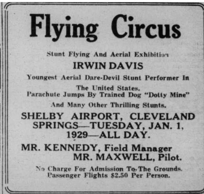 Flying Circus at Cleveland Springs Advertisement.